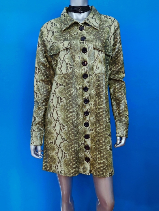 🆕️🌿 MISSGUIDED Moss Faux Leather Snake Print Oversized Shirt Mini Dress (NWT)